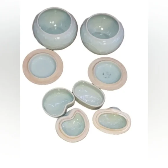 Chinese Celadon Jar Pot Lid Vessel Green Ware Flower Marked Set - Picture 2 of 7